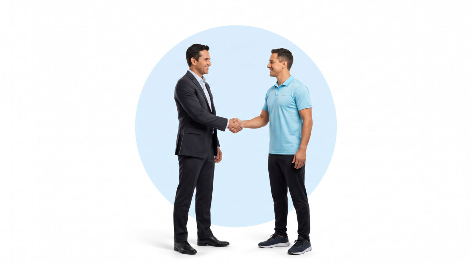 Representante empresarial y profesional de fitness se estrechan la mano